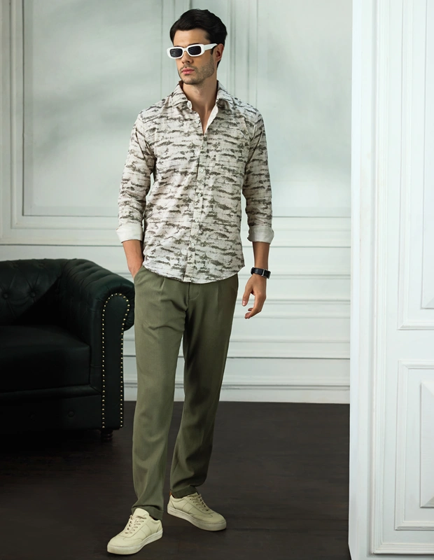 Marble Moss Cotton Shirt in Mint Green